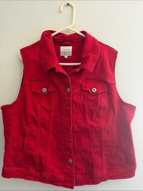 Red Sleeveless Denim Jacket Vest